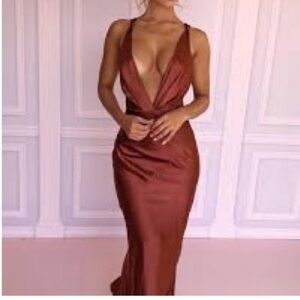 House of CB deep plunge halter maxi dress